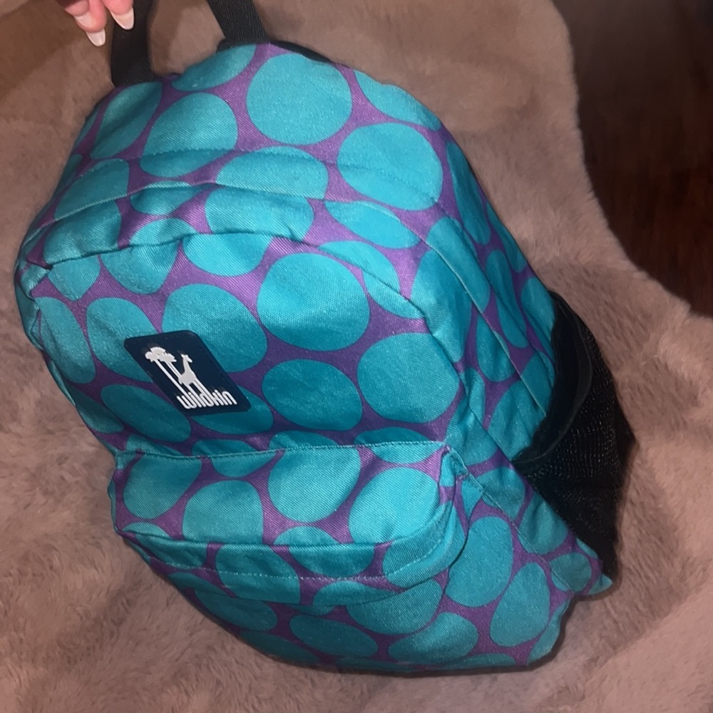 Wildkin purple turquoise blue polka dot backpack 🎒school bookbag zipper pockets